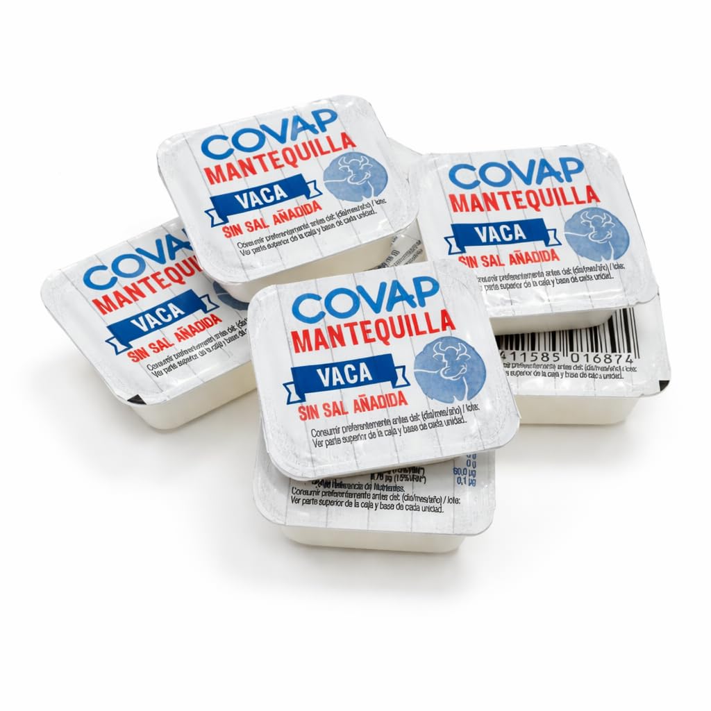 Mantequilla de Vaca Sin Sal Añadida Microtarrinas 96x10 g | Caja Formato Hostelería | Porciones Individuales de Mantequilla Natural | Ideal para Desayunos, Hoteles, Cafeterías y Catering