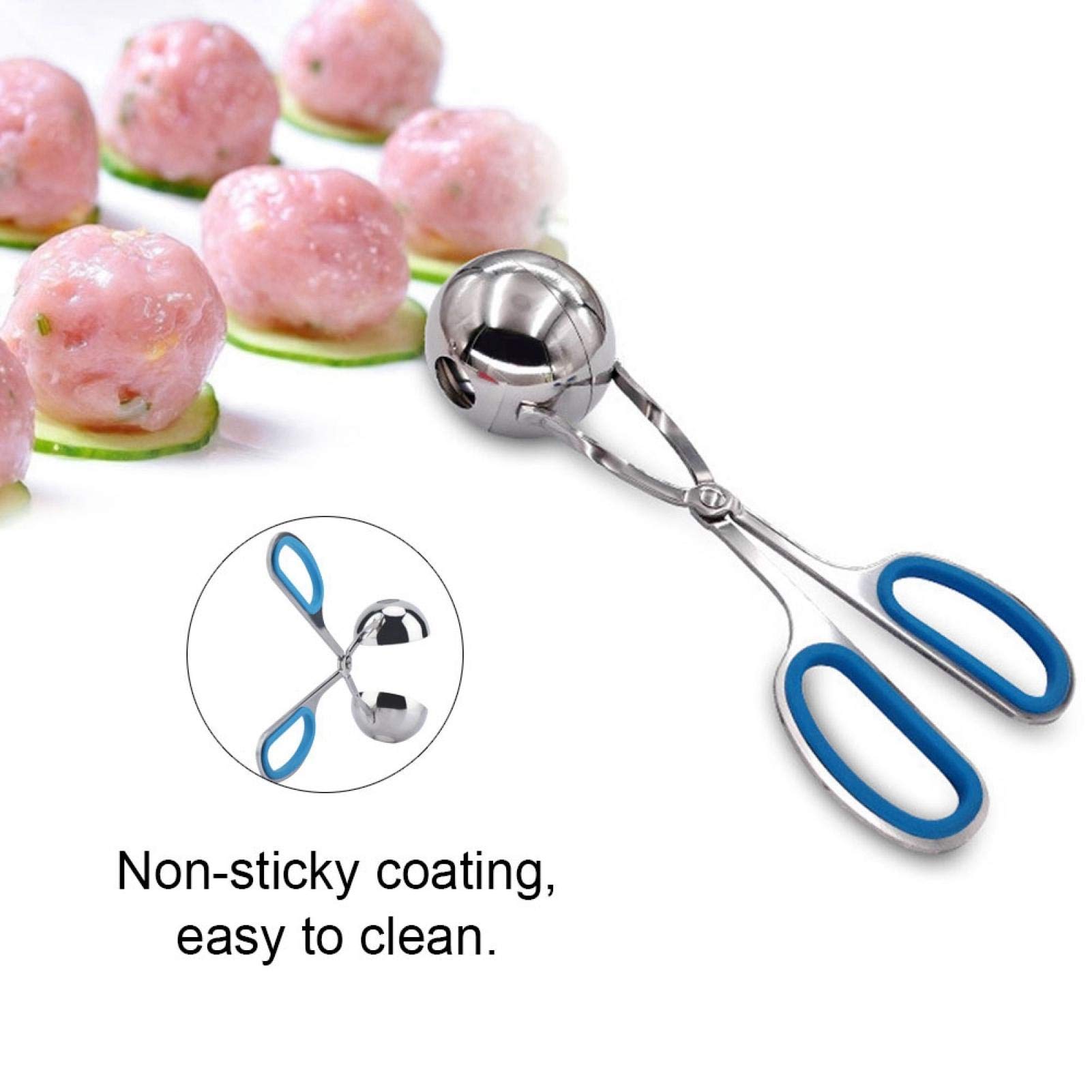 Pince à Boulettes De Viande En Acier Inoxydable - Moule Antiadhésif Pour Boulettes De Viande Ou Riz, Design Ergonomique Bleu