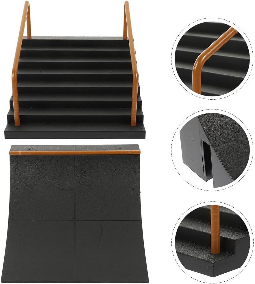 SUPVOX 2pcs Finger Skateboard Ramp, Mini Skate Park Set with Ramps Obstacles, Training Toys for Finger Skill Development, Gifts for Kids Ages 5+ & Adults, Black