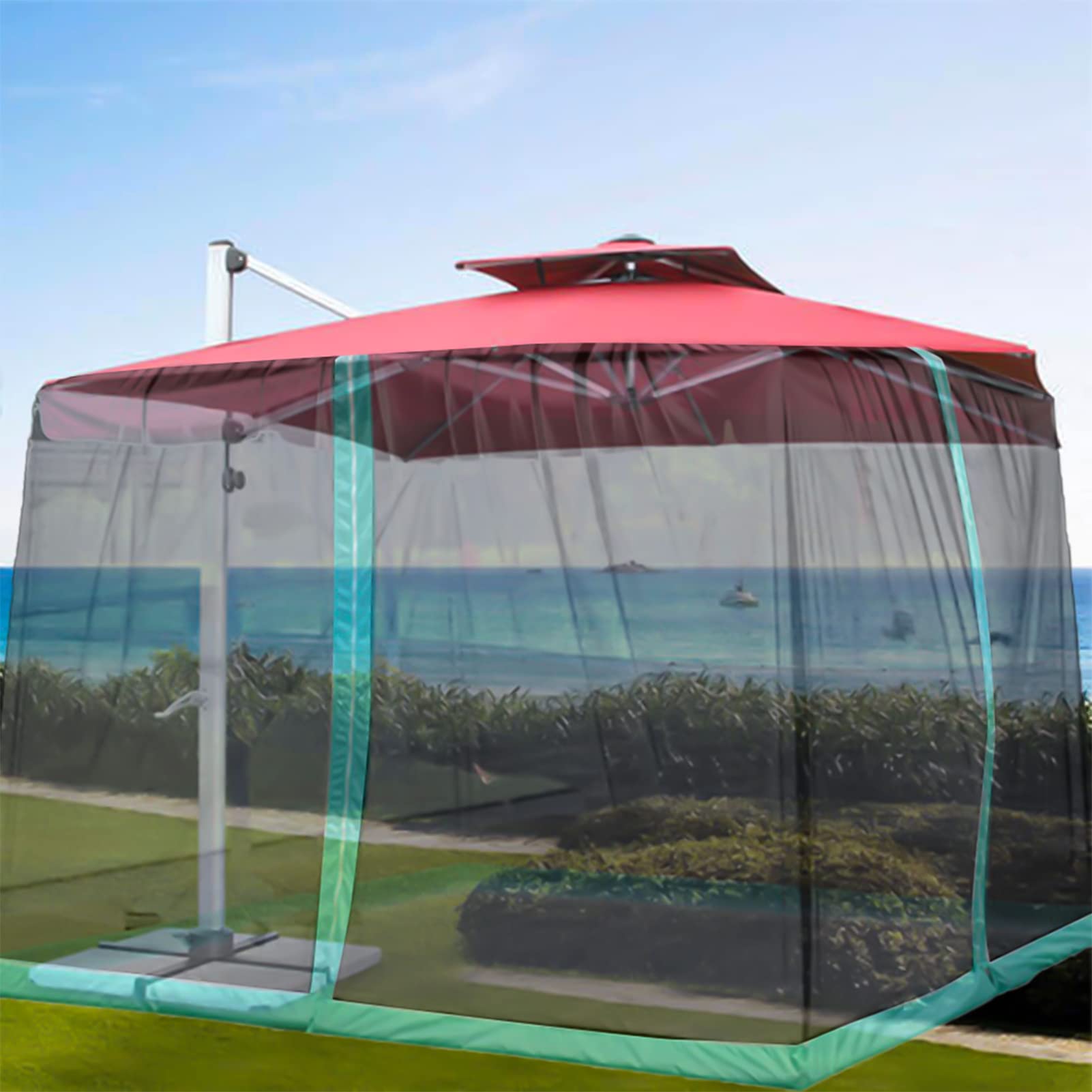 Moskitiera, osłona ekranu parasola 335x230cm siatka parasolowa moskitiera siatka na owady obudowa zewnętrzna Bugs komary Patio siatka piknikowa pokrywa(Black)