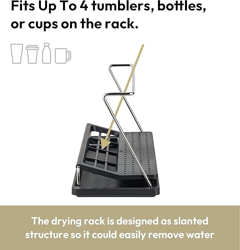 Miniatura 6 de carrotez Estante de secado de botellas, estante para vasos con bandeja de drenaje, aberturas estrechas y anchas con varias capacidades, tipo de taza