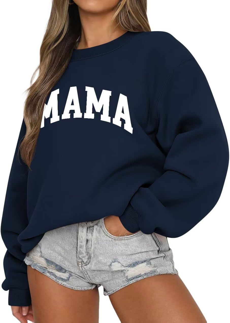 LEEDYA Women Long Sleeve Mama Sweatshirts Oversized Crewneck Pullover Hoodies Casual Knit Graphic Mom Tops Sweater