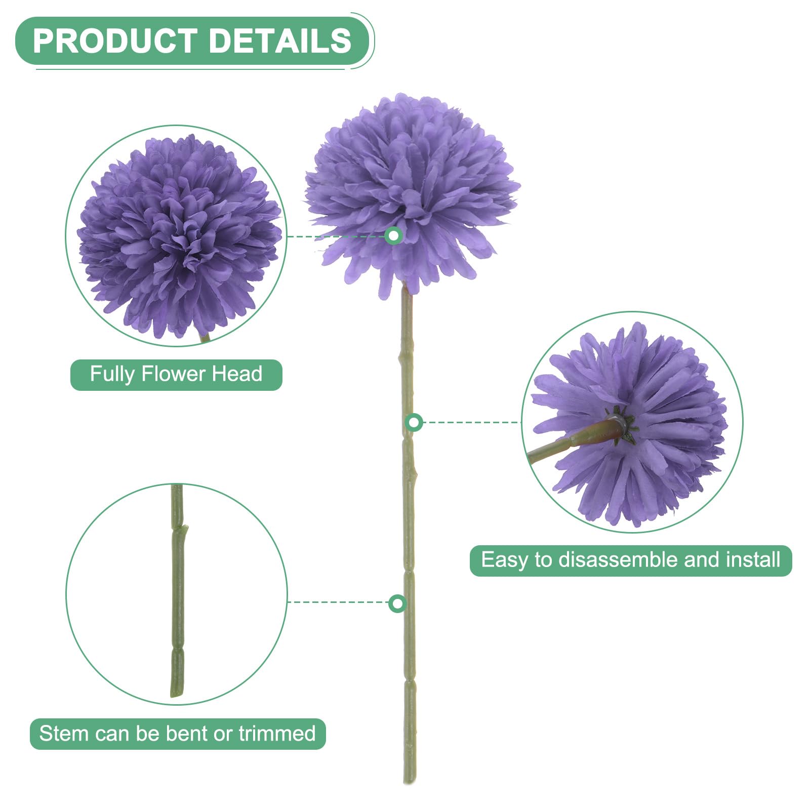 M METERXITY 12-Pack Artificial Chrysanthemum Ball Flowers - Image 2