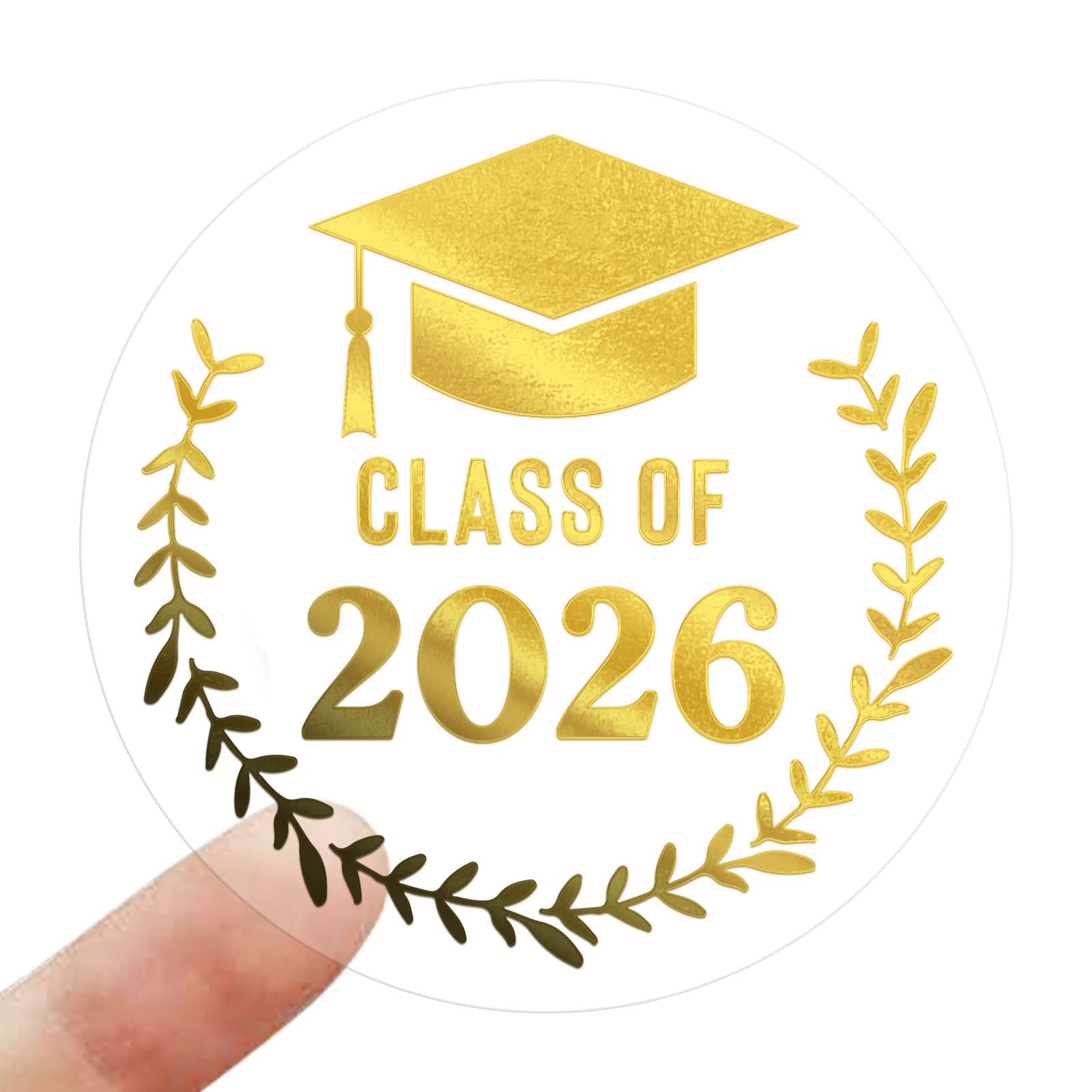 Photo 1 of 100 Pack Class of 2026 Graduation Stickers – Transparent Gold Foil Labels for Graduates – Clear Foil Seals for Invitations, Envelopes & Party Favors (Class of 2026 Gold)