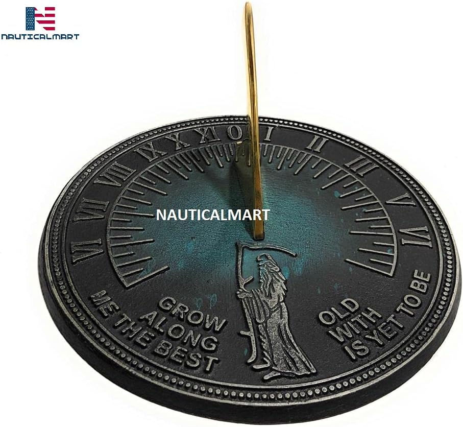 Brass Sundial Grow Old Along with Me (Green Sundial)