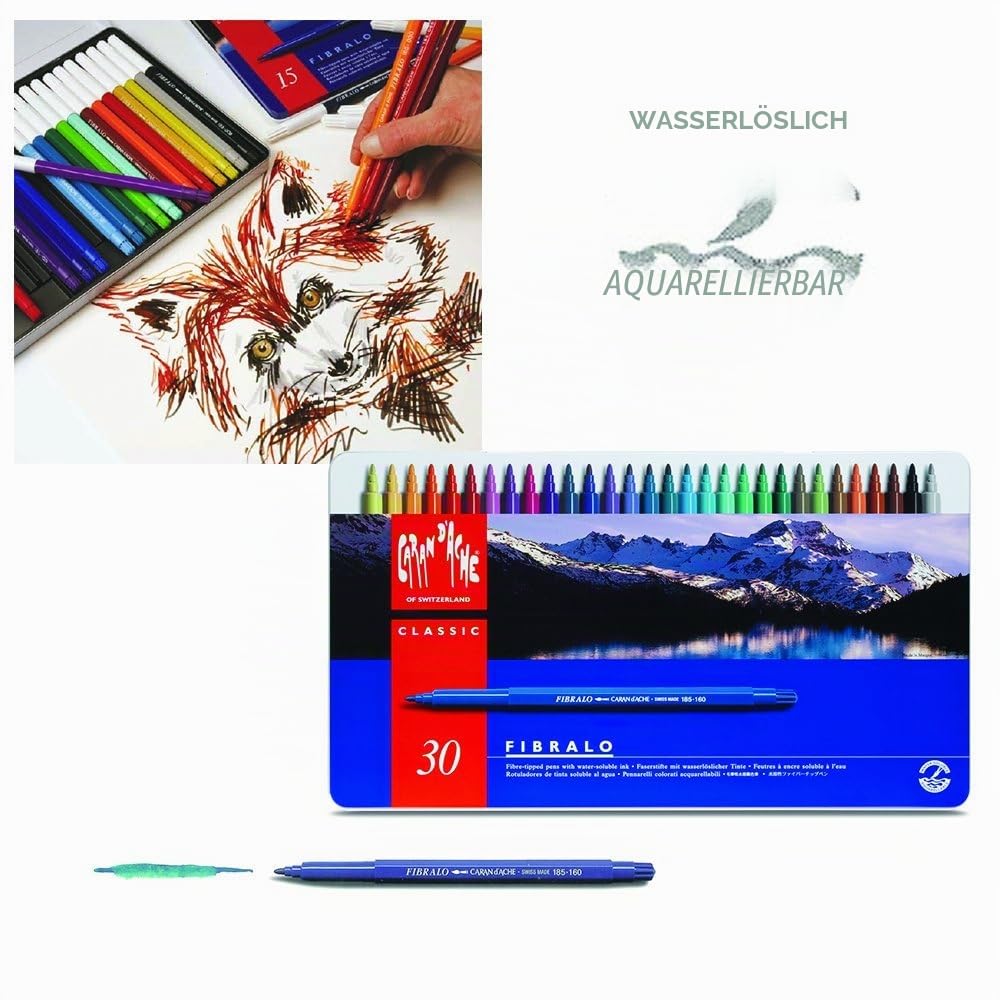 CARAN d'ACHE - FIBRALO Aquarelle Filzstifte in Metallbox - 30 Stück
