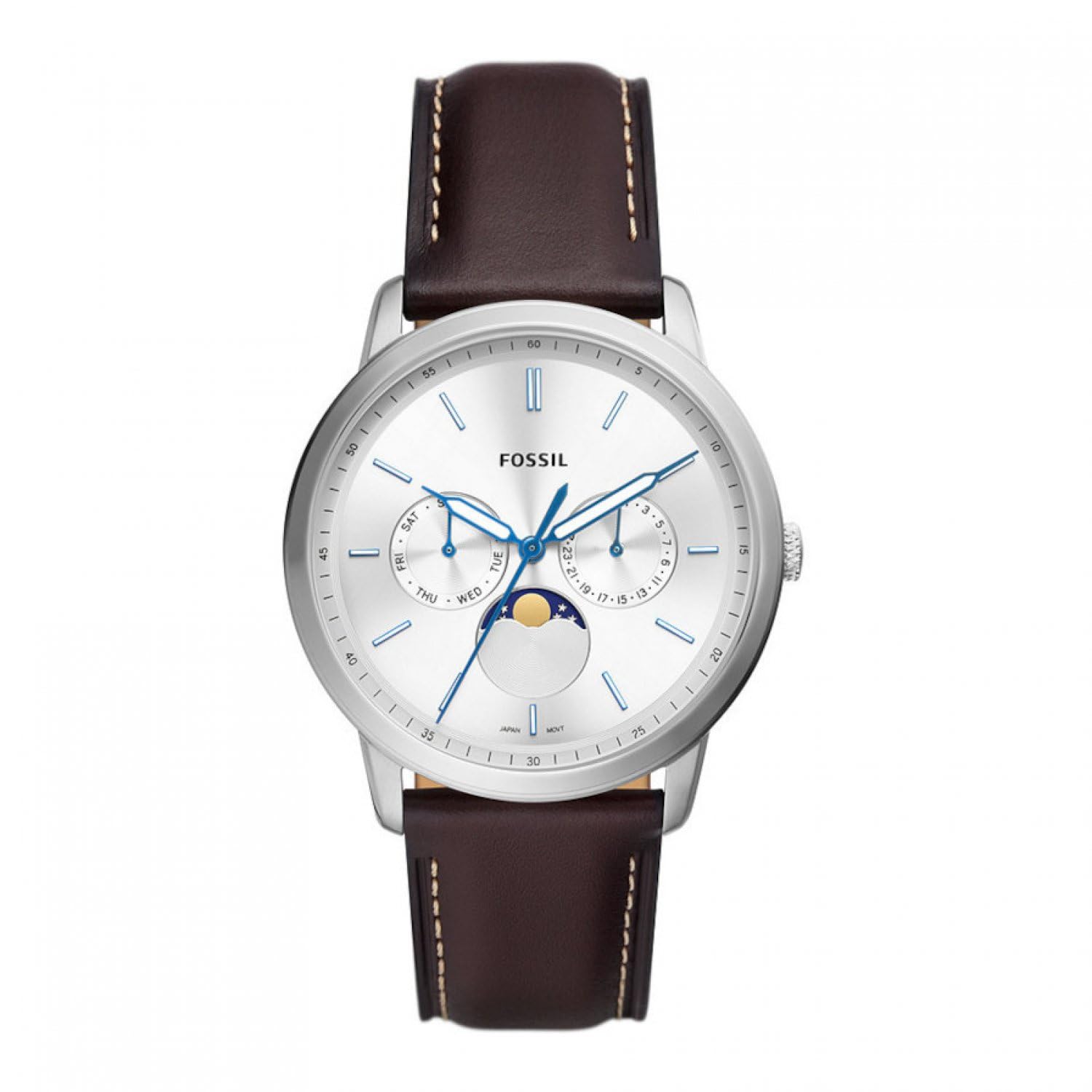Fossil Reloj Neutra para Hombre, Movimiento multifunción con Fases Lunares con Correa de Acero o Piel