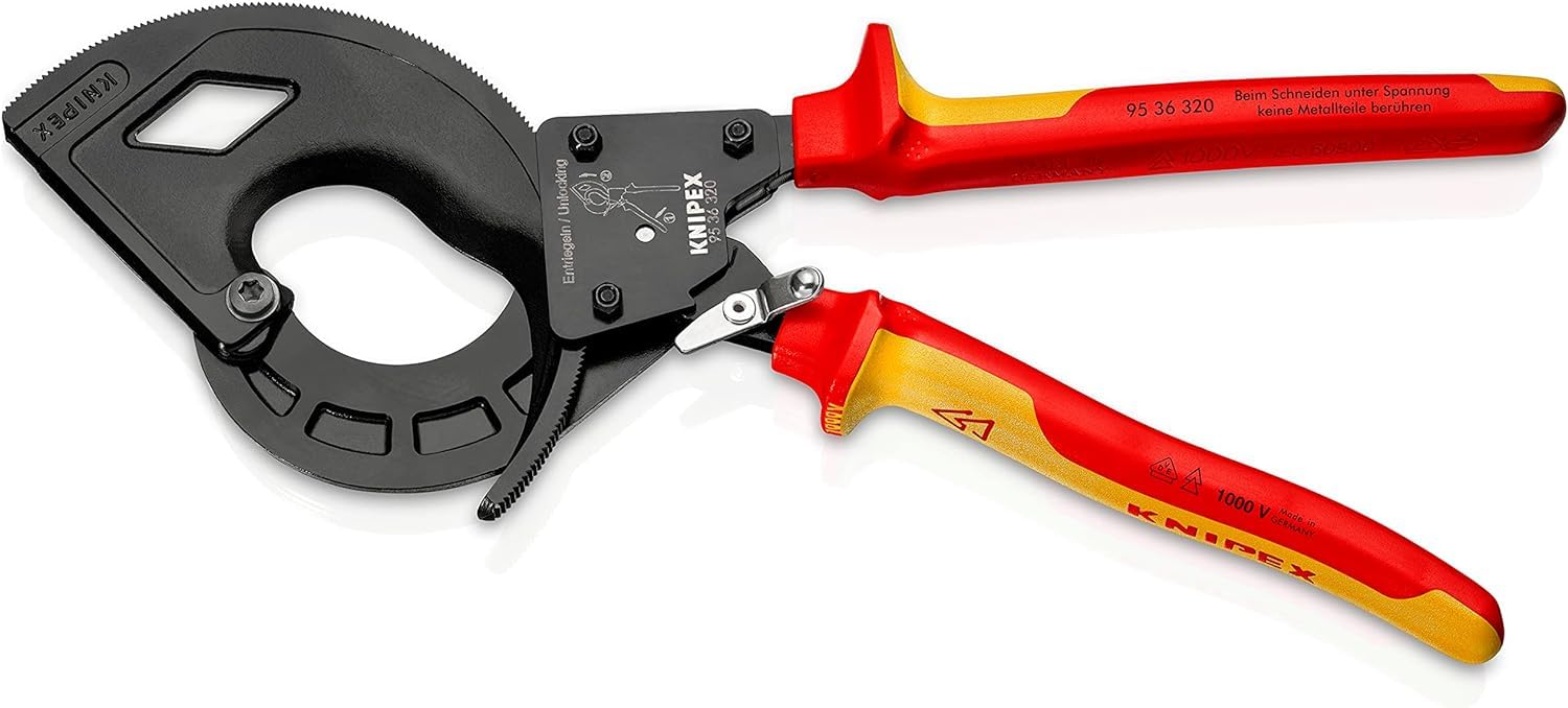 KNIPEX Cesoia a cremagliera in blister isolati, 95 36 320 | (sistema a cricchetto, 3 fasi); Con manici rivestiti in materiale