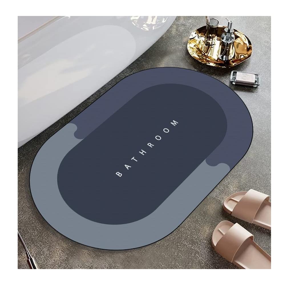 Ankanorm Banyo Paspası Süper Su Emici Kaymaz Tabanlı Paspas Banyo Paspası Oval Diatomit Paspas Süper Emici Paspas Oval (60x39cm) (Mavi)
