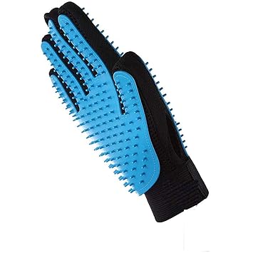 CAZINA Efficient Pet Hair Remover Mitt Enhanced 5 Finger Design Gentle Deshedding Brush Gloves for Dog and Cat with Long and Short Fur (Blue)