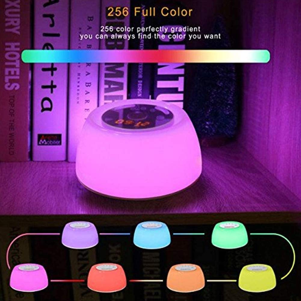 RéVeil Lampe RéVeillez-Vous La LumièRe, Lever du Soleil/Le Coucher du Soleil Simulation Ajustable 7 Couleurs LumièRes de La Nuit,Chargement USB pour Le Salon Et La Chambre