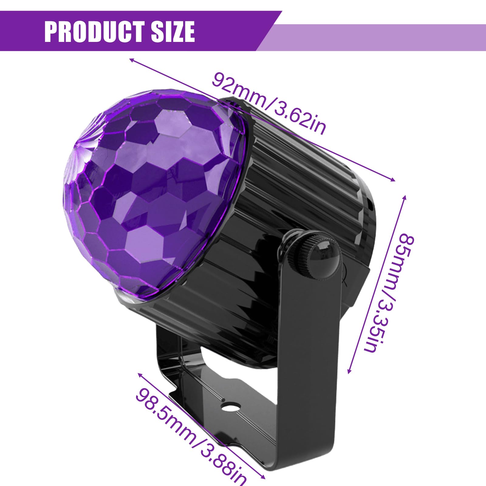 GOMETY Sfera da discoteca UV nera 6 W con telecomando, luce LED per feste, luce nera, controllo del suono che cambia colore, luce da discoteca, luce da palcoscenico