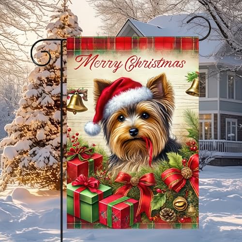 Image of BlissYard Christmas Yorkshire Terrier Garden Flag 12x18 Inch Polyester