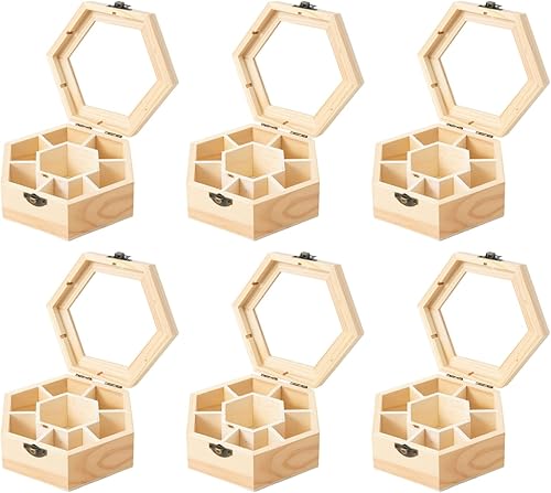 6 cajas de madera vintage sin terminar, de 5.9 x 5.1 x 2.4 pulgadas con tapas con bisagras y hebillas frontales para caja de madera hecha a mano