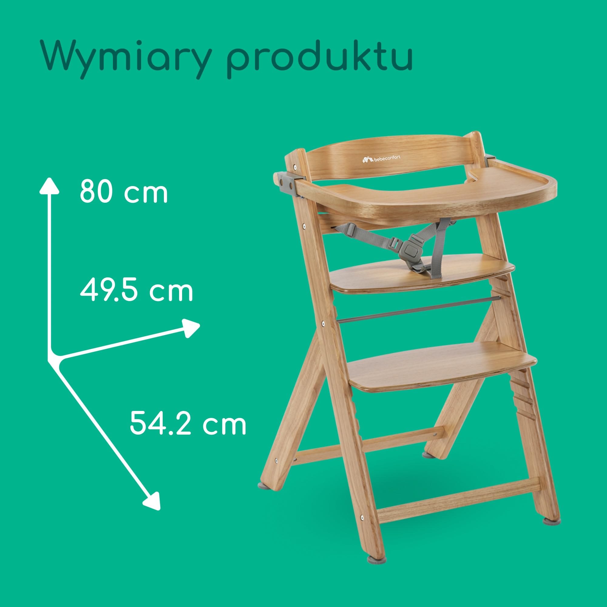 Bebeconfort Timba 2 Krzesełko Dziecięce Drewniane, 6+ Miesięcy, Do 110 kg, Ergonomiczne Krzesełko do Karmienia, Pasuje do Wielu Stołów, Wyjmowana Taca, Regulowane Siedzisko i Podnóżek, Natural Wood