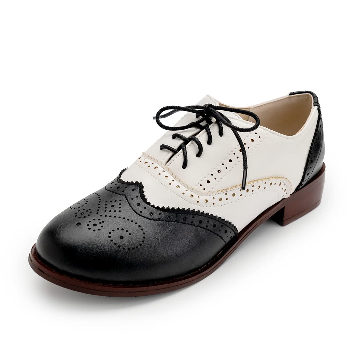 Womens Leather Perforated Lace Up Oxfords Wingtip Brogues Closed