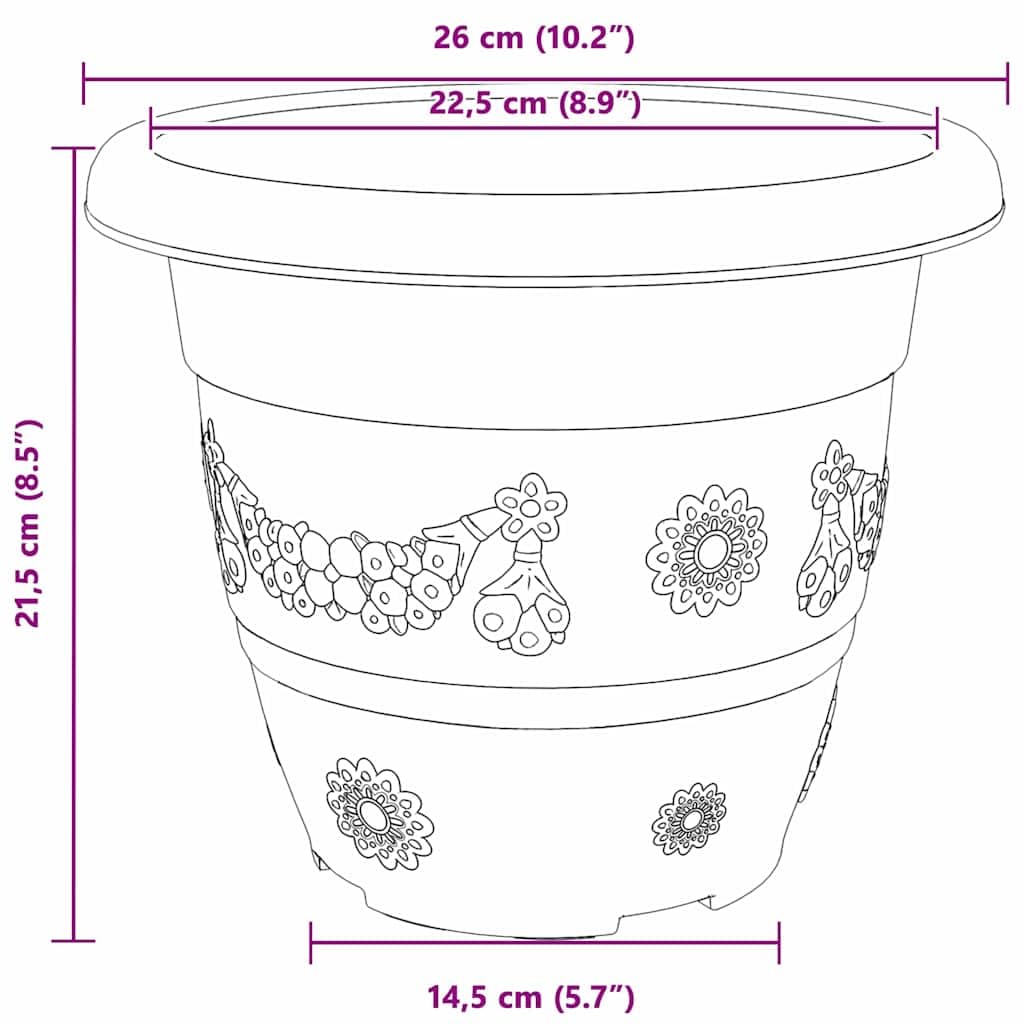 24er Set Blumentopf Rund Schwarz Ø 26 cm, Moderner Pflanztopf aus Robustem Kunststoff für Garten Balkon und Terrasse, Pflanzkübel mit Entwässerungslöchern und Gerolltem Rand, 21,5 cm Hoch