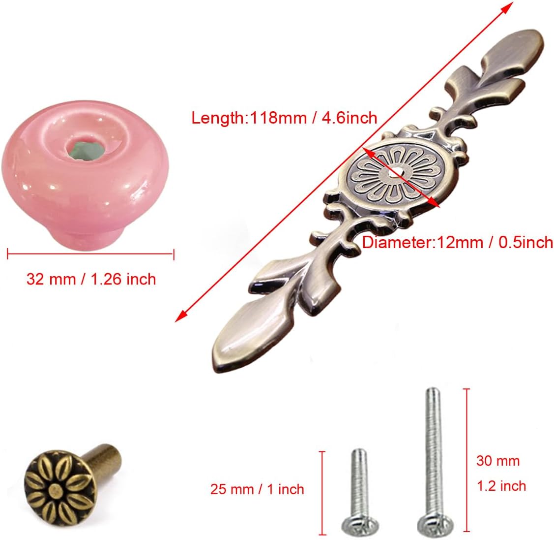 HUAMULAN 8 Pack Retro Ceramic Knobs,Vintage Dresser Kitchen Petal Cabinet Pulls Zinc Alloy Base Back Plate Cupboard Wardrobe Drawer Door Handles
