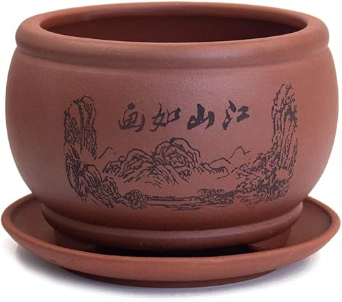 Miniatura 4 de Dahlia - Macetero de barro (zisha) para suculenta con plato para drenaje