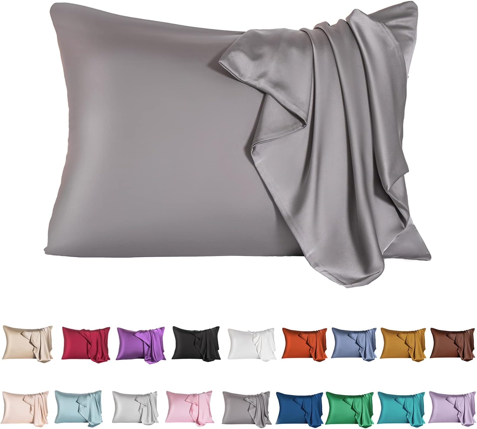 Mulberry Silk Pillowcase for Hair and Skin,Standard Size Cooling Silk Pillow Case with Hidden Zipper,Allergen Proof Dual Sides Soft Breathable Smooth Silk Pillow Cover for Women(Standard,Dark Gray)