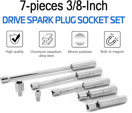 Miniatura 24 de Bujía magnética giratoria de pared delgada de 0.551 in y 0.630 in, unidad de 3/8 pulgadas, herramienta de extracción de bujías de 12 puntos