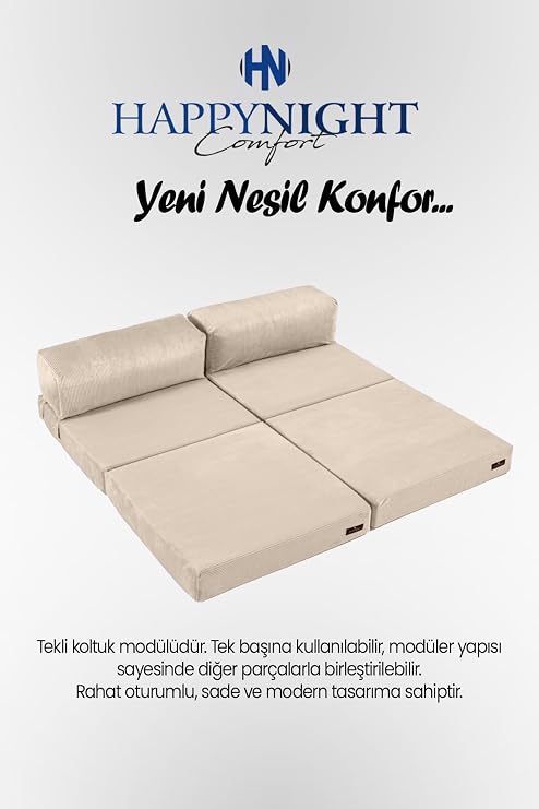 Sofya İkili Koltuk Düz Kol| Oyun Koltuğu | Sünger Koltuk | Sinema Koltuğu. 90x190 CM (Krem)