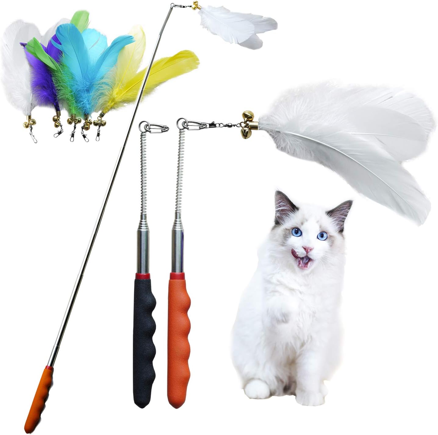 JOCYI Cat Feather Toys,2PCS Telescopic Stick 33Inch and