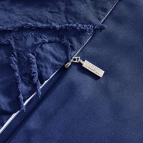 Image of Nestl Boho Duvet Cover Queen - Boho Bedding Sets & Collections, Textured Queen Duvet Cover Set, 3 Piece Tufted Navy Duvet Cover w /Zipper Closure, 1 Queen Size Duvet Cover 90x90 Inch & 2 Pillow Shams