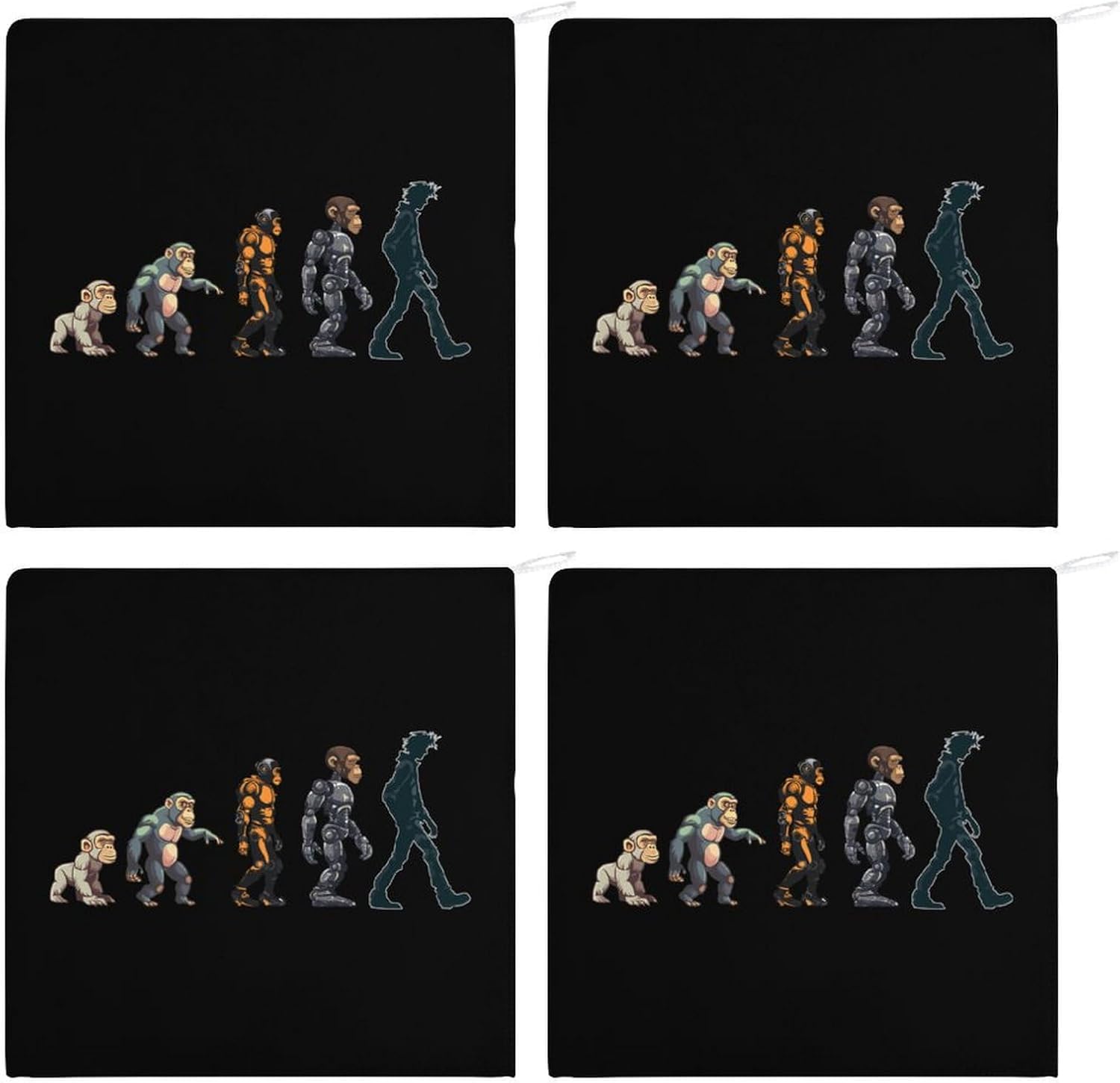 Prehistoric Ape Robot to Man Evolution Hand Towels for Bathroom Kitchen Towels Small Towel Handkerchiefs with Hanging Loop 4PCS