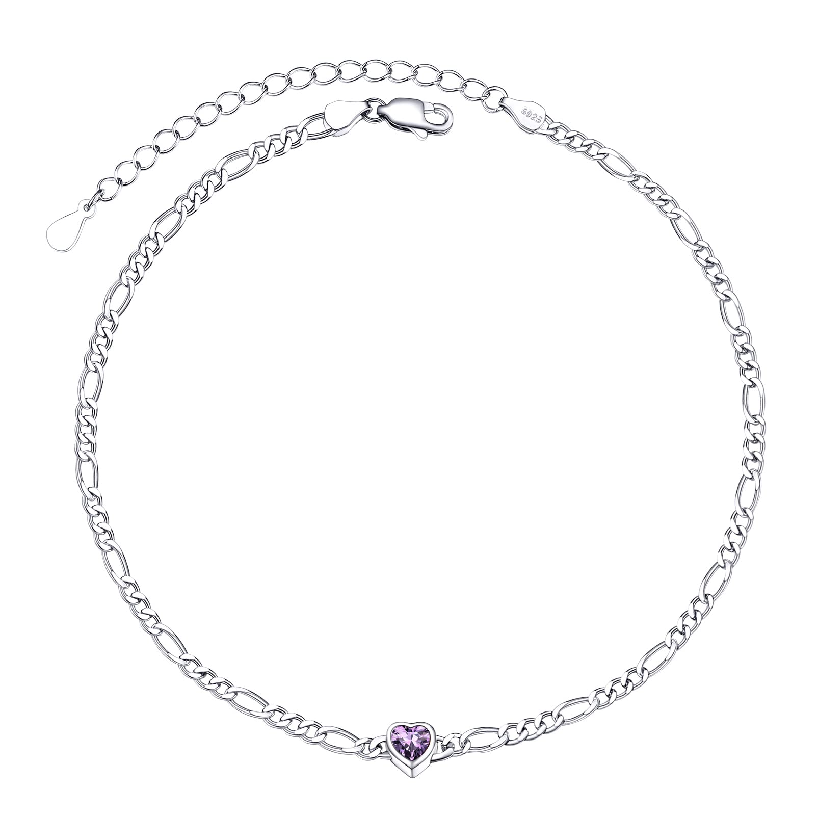 PROSILVER Cavigliera Argento 925 con Cuore Pietra Portafortuna 12 Mesi da Estate Spiaggia con Confezione Regalo 22+5cm Regaolabile