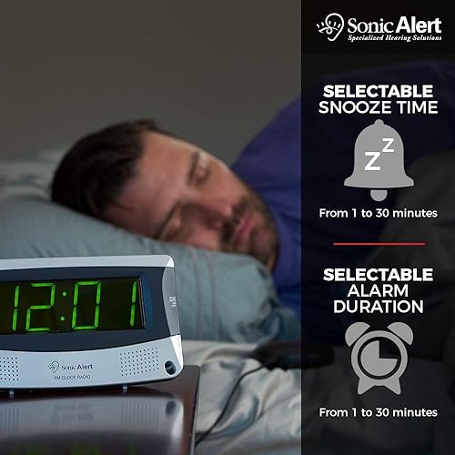 Miniatura 5 de Sonic Alert 0 Sonic Bomb - Reloj despertador doble con pantalla grande color plateado
