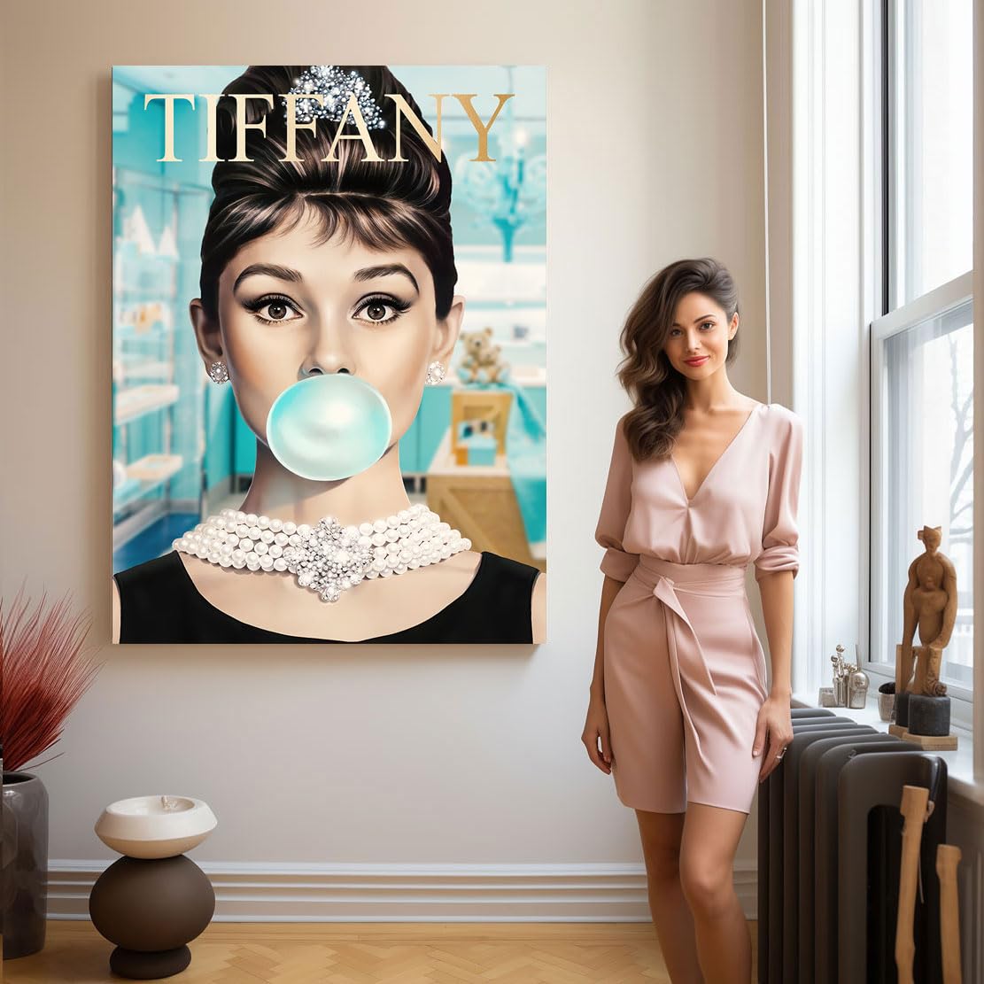 Kunstgestalten24 | Audrey Hepburn Kunst Pop Art Bild Kaugummi Blase | Leinwand Bild | Wohnzimmer bilder | Wandbilder | Wanddeko | XXL Bilder auf Leinwand | Moderne Bilder | Hochwertige Kunstdrucke