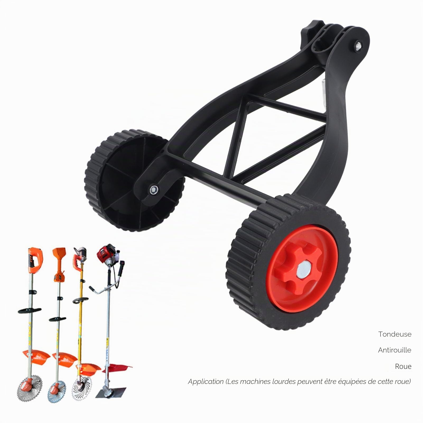 Ausla Roue de Support de Taille-Bordures Réglable, Roue Auxiliaire de Tondeuse à Gazon, Support de Coupe-Herbe à Pousser Derrière Le Support de Mangeur d'herbe