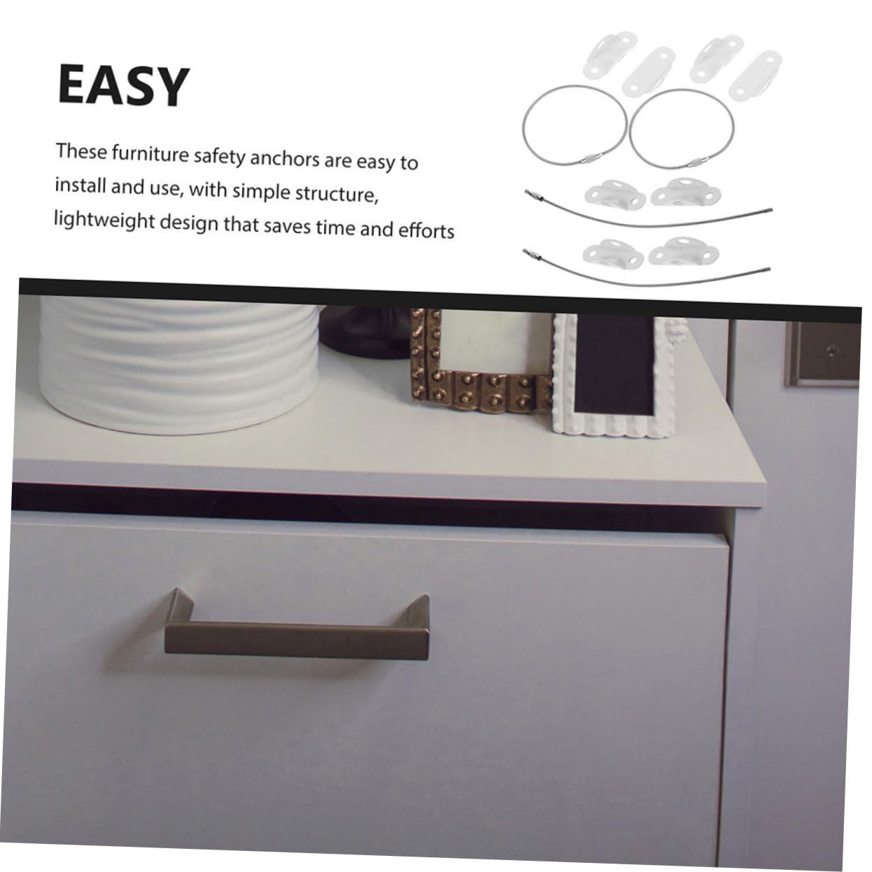 BESTonZON 3sets Furniture Wall Anchors and Straps Kit Proofing Dresser Bookcase and Cabinet Anchors for Safety -tip Devices Installation Screws