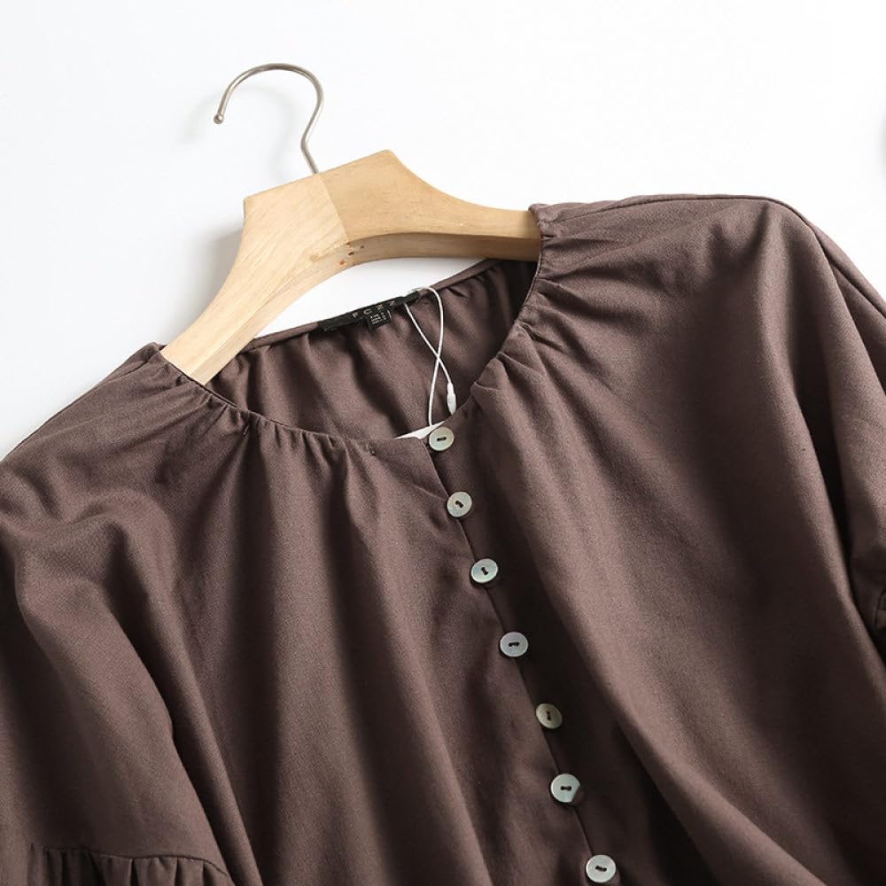 Tops Für Damen,Damen-Bluse, Elegant, Aus Baumwolle Und Leinen, Ballon-Langarm, Baggy-Hemden, Tunika, Button-Down-Hemden, Oberteile, Sexy Party-Oberteile, Lässige Büro- Und Business-Bluse Für Mädchen