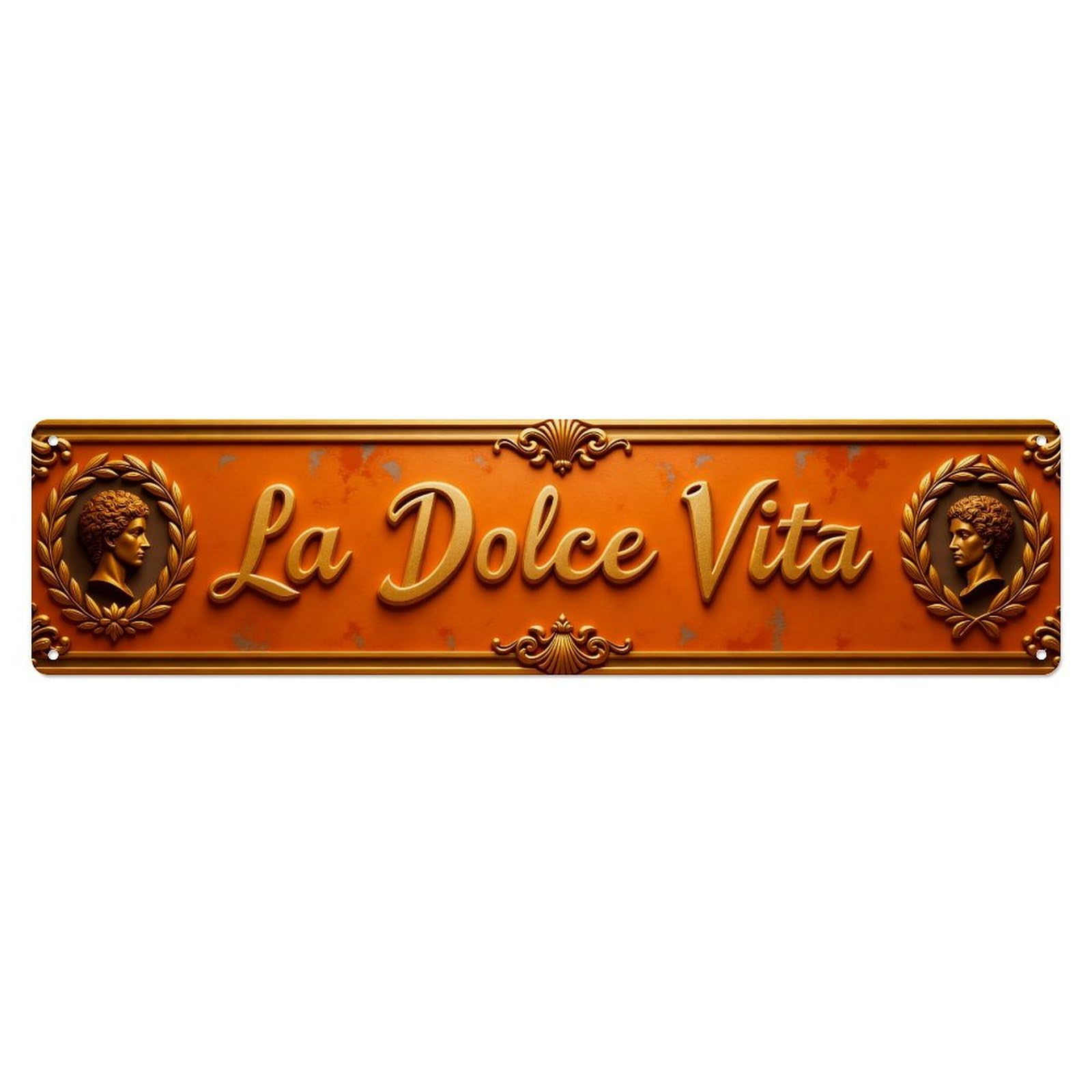 Golden Ornate With Busts Metal Tin Sign Plaque