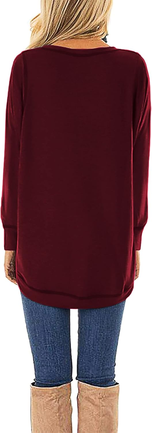 HIYIYEZI Fall Tops for Women Long Sleeve Side Split Casual Loose Tunic Top - Image 2