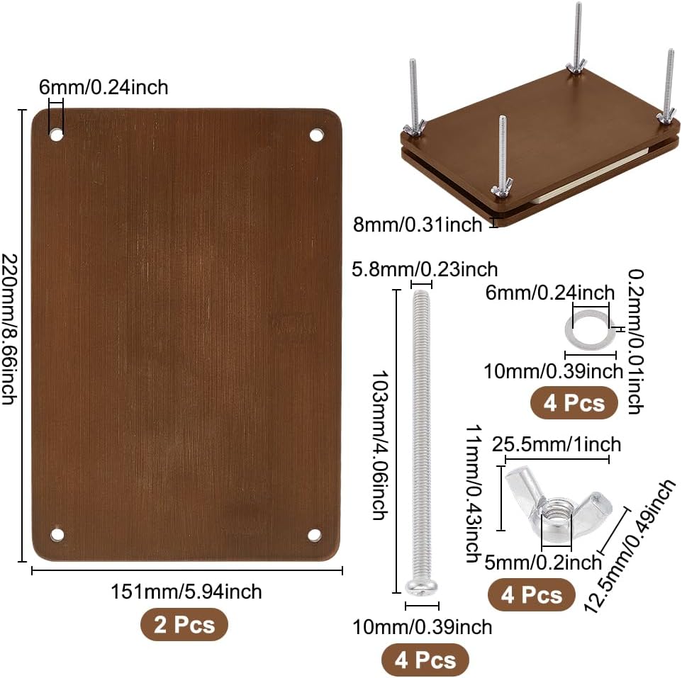 UNICRAFTALE Wooden Book Press Bookbinding Brown Rectangle Bamboo Portable Book Press Bookbinding Tool Flat Paper Press Machine for Bookbinding Supplies DIY Handmade Paper Press 8.66"x5.94"x0.3"