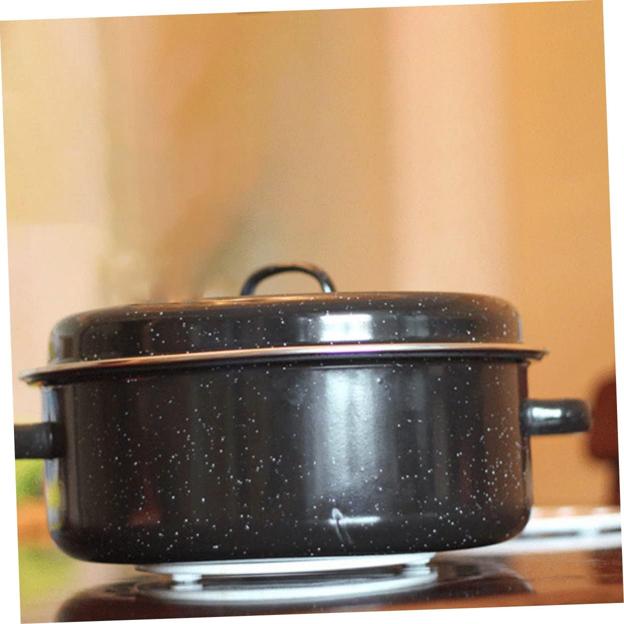 1Set Covered Round Roaster for Baking Sweet Potatoes Enameled Roasting Pan with Lid for Oven Use for Roasting and Baking Sweet Potatoes