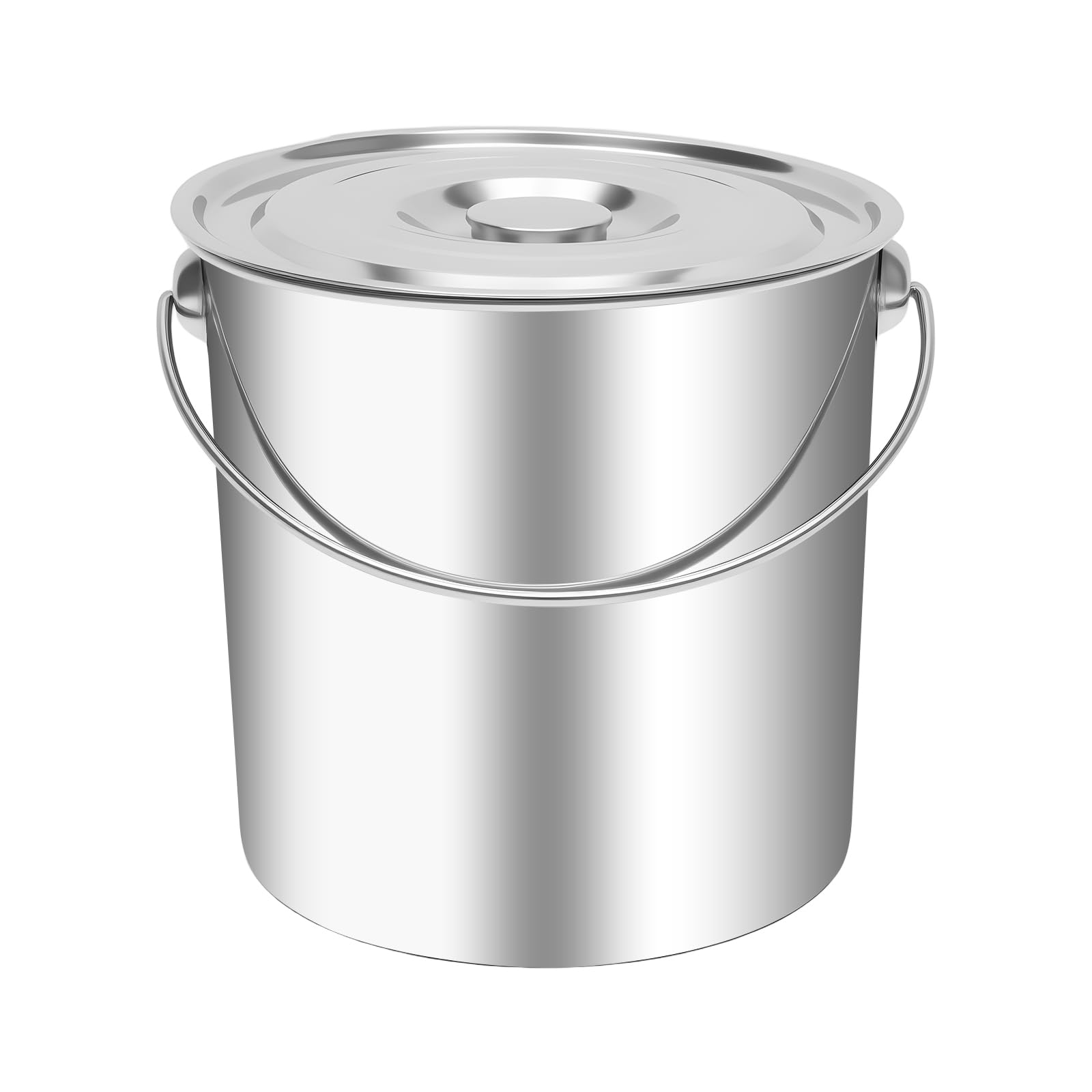 Tagtuell Silver 20L Stainless Steel Bucket, Handled Pail Bucket With Lid, Metal Water Buckets For Kitchen, Catering, Home (Silver)