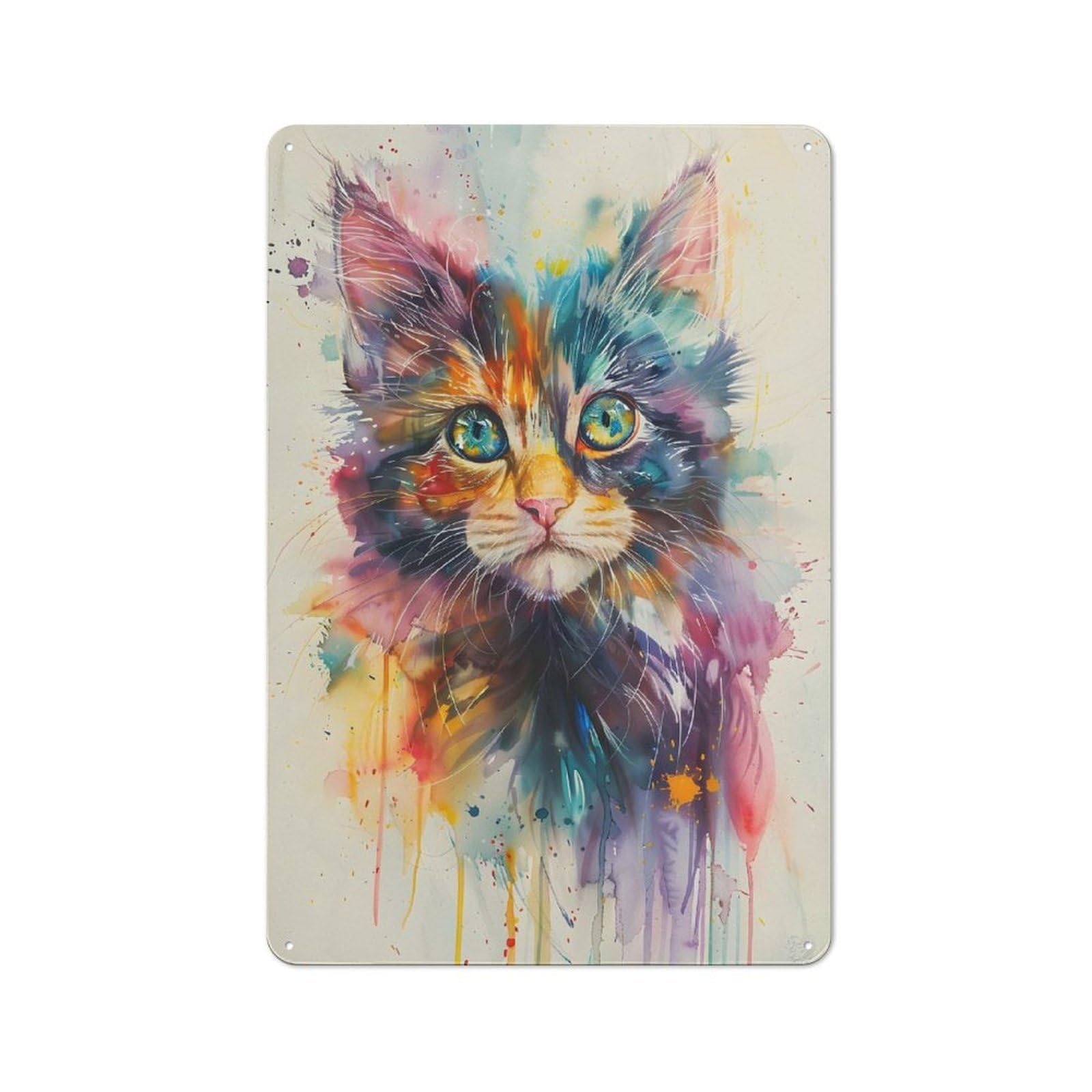 Junmoney Colorful Cat Painting Tin Wall Plaque 30X20cm With For Pub Or Café, For Hospitality Wall Decor Collectors