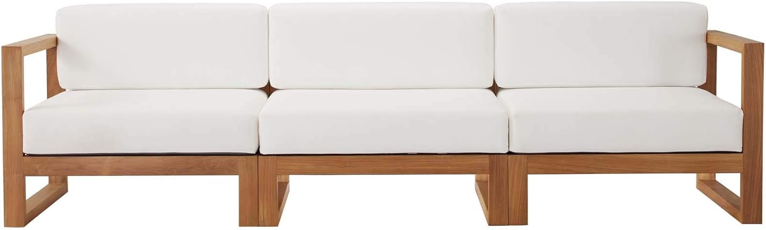 Modway EEI-4254-NAT-WHI-SET Upland Patio Teak Wood 3-Piece Sectional Sofa Set, Natural White
