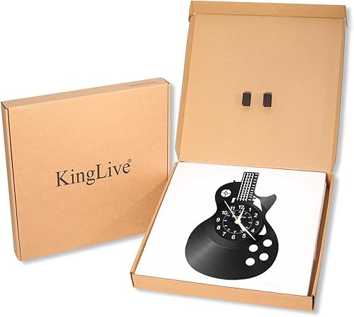 Miniatura 8 de KingLive Reloj de pared de vinilo para guitarra, regalos para vacaciones, reloj de pared con música y guitarra negra, arte de instrumentos, regalos
