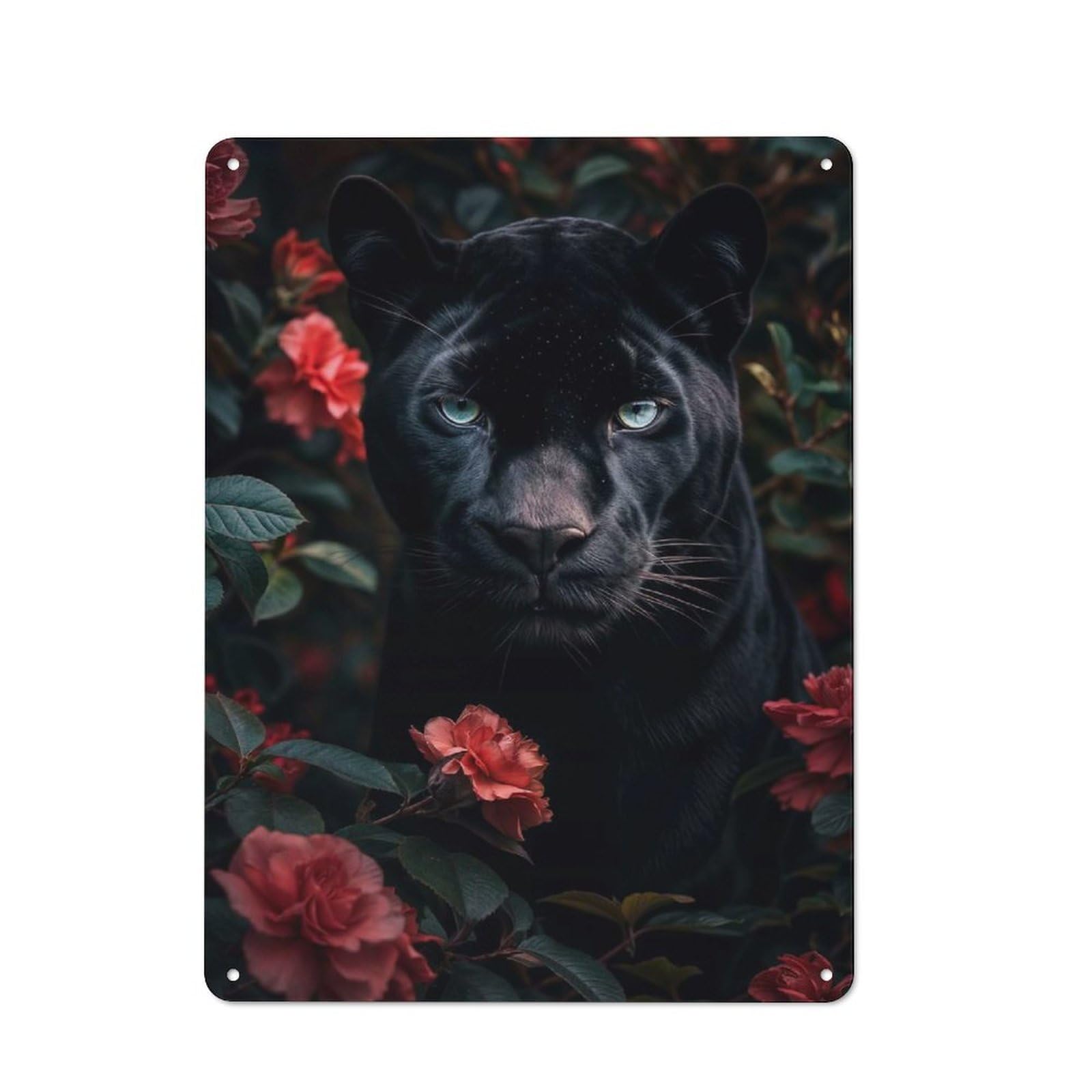 Junmoney Style-13 Black Panther In Roses Vintage Metal Sign 40X30cm, Retro Classic Pub Decor For Cafe, Pub, Workshop Or Home Bar