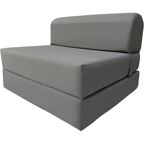 D&D Futon Furniture Gray Sleeper Chair Folding Beds, Convertible Studio Sofa Bed, High Density Foam (70 x 36 x 6 in Thick)