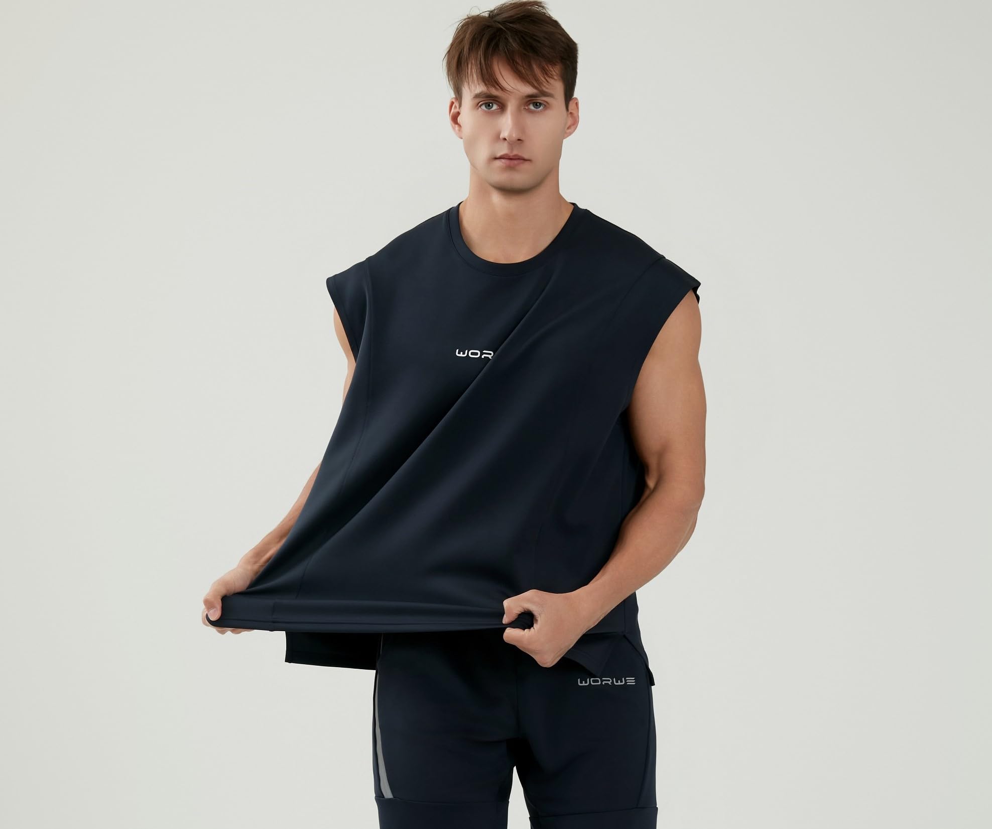 Maglietta Senza Maniche da Uomo Stile Spalla Caduta Moda Sportiva Fitness Asciugatura Rapida ranspirabile Bretella Top Logo 3D Anti-UV Girocollo