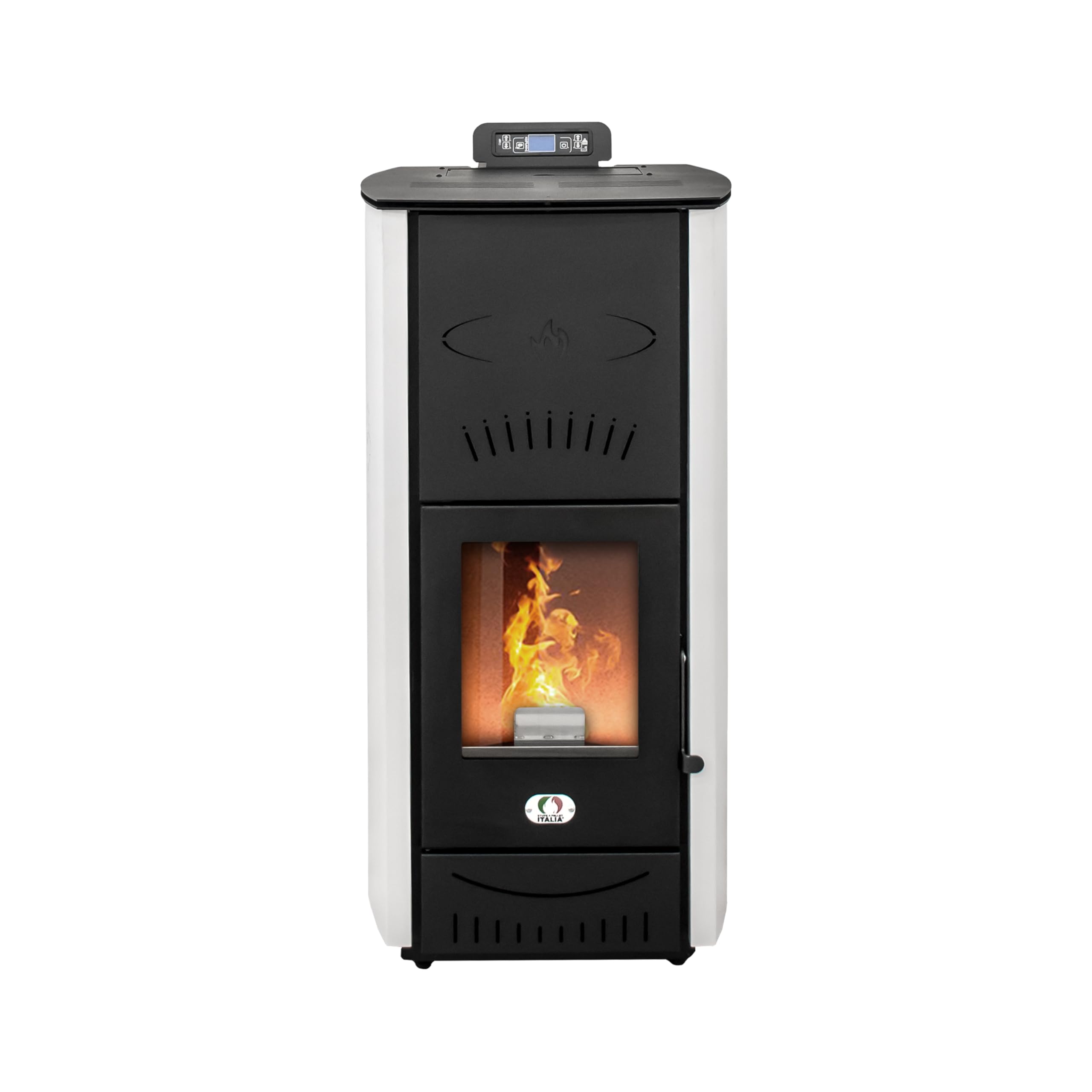 Stufe a Pellet Italia Srl - Estufa de pellets California, 8 Kw, estufa de pellet, ventilada, calienta hasta 60 m², 5 niveles de potencia, 5 velocidades de ventilación, programable, color blanco