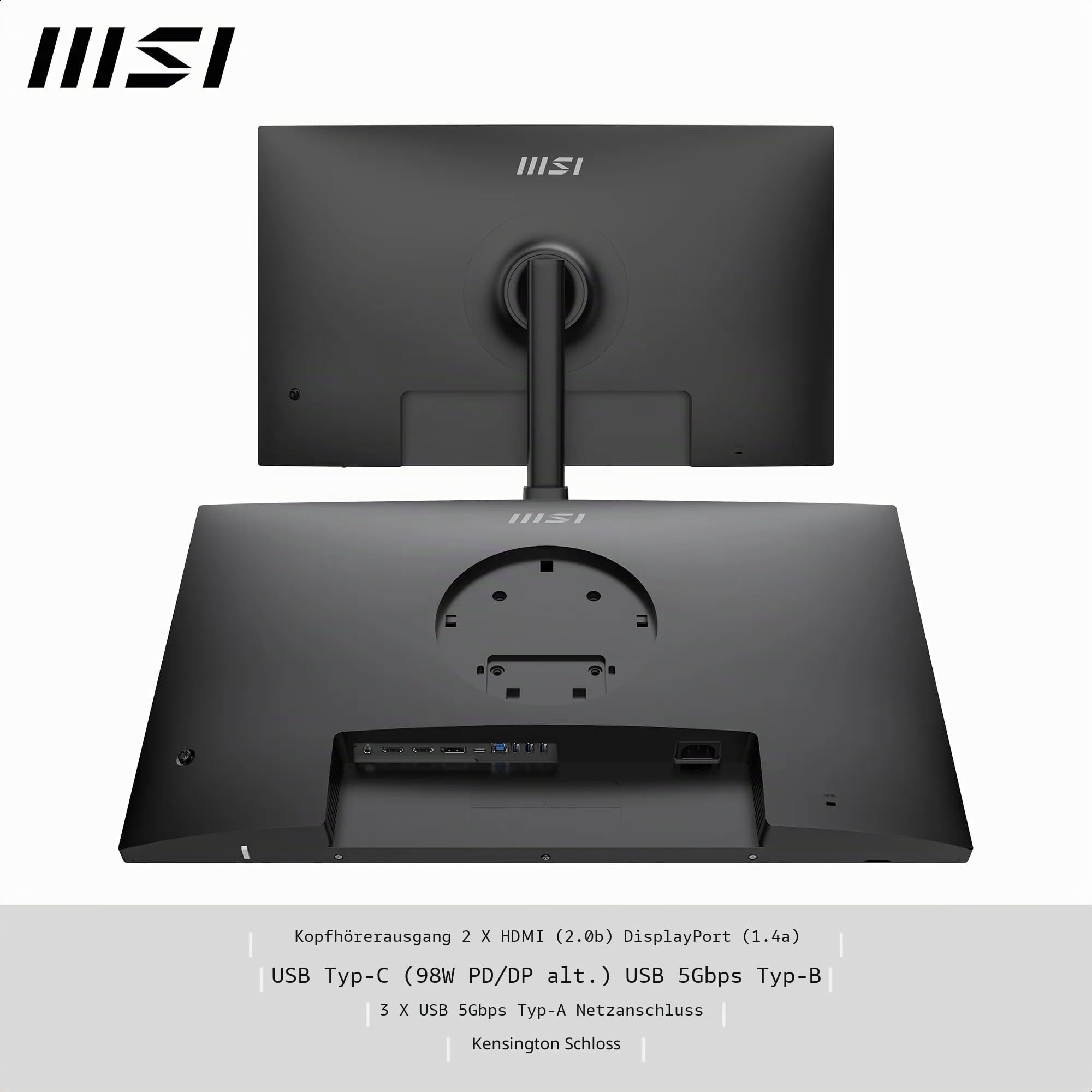 MSI Modern MD272UPHG 27-Zoll-UHD Office Monitor – 3840 x 2160 IPS Panel, 60 Hz, Eye-Friendly Screen, VESA Mountable, 4-Wege Adjustable – HDMI 2.0b, DisplayPort 1.4a, Type-C, USB-B, USB-A