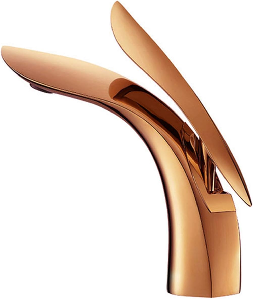 Brass Faucet, Single Handle Hole Bathroom Sink, Washbasin Hot and Cold Retro Mixer Tap, Basin Unique Arc Angled Design,D(B)