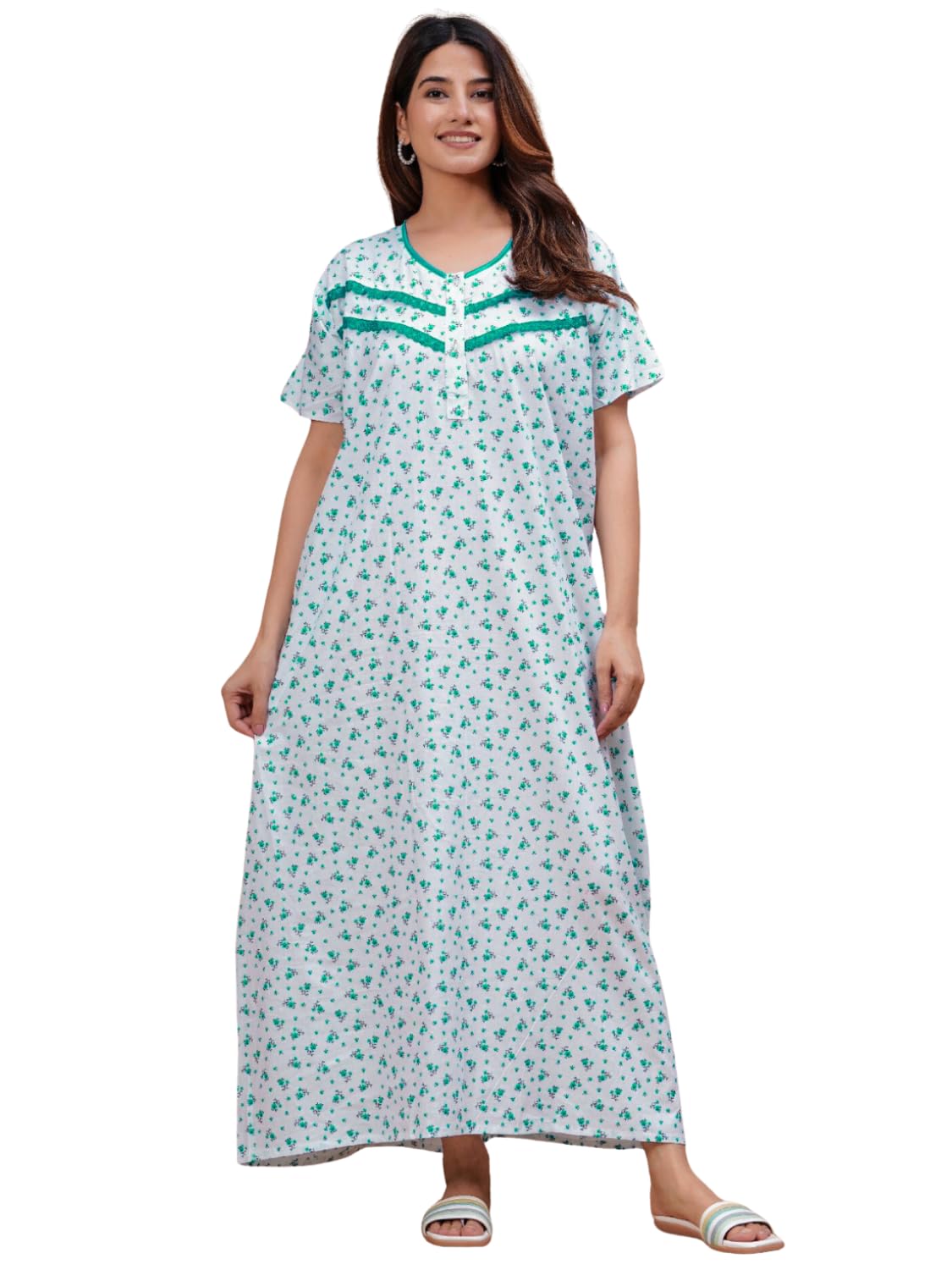 Fufufrog White Cotton Stylish Night Gown, Comfortable Sleepwear Long Nightie Skin Friendly Ladies Maxi 100% Pure Cotton Ni...
